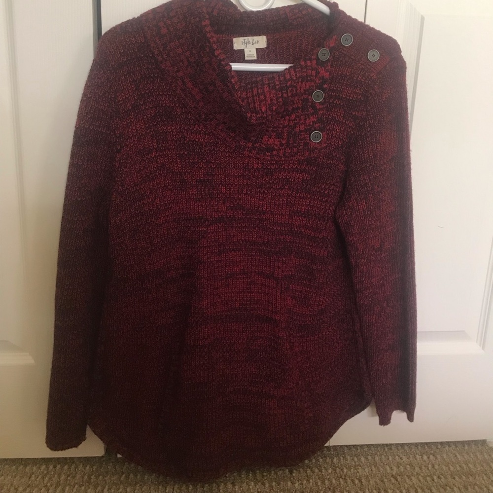 Red & black sweater with pocket across front